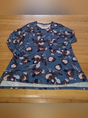Logo By Lori Goldstein Blue Floral Long Sleeve Tunic Top